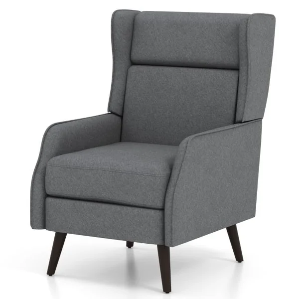 Fauteuil à Oreilles en Tissu Traditionnel Fauteuil de Lecture à Dossier Haut Coussin de Siège Amovible Chaise d'Appoint pour Salon Chambre Gris
