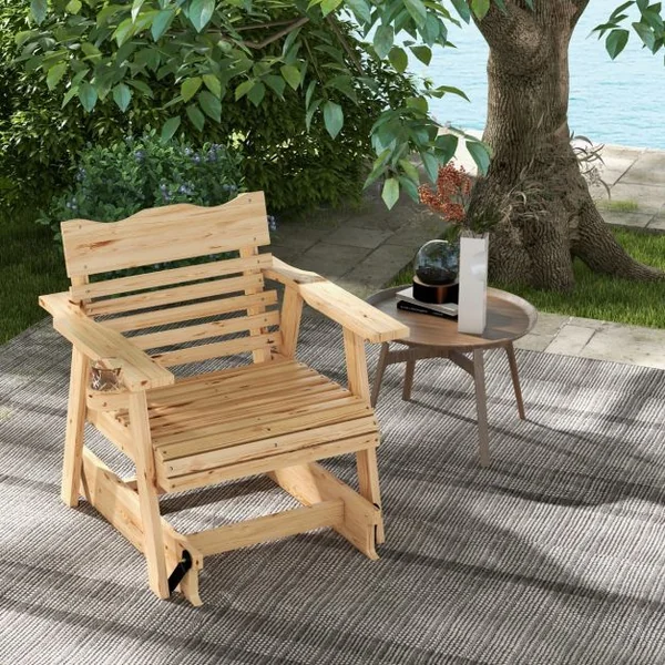 Fauteuil/Chaise à Bascule en Bois de Sapin avec Porte-gobelet Rotatif Accoudoirs Élargis et Siège Incurvé Charge 150kg