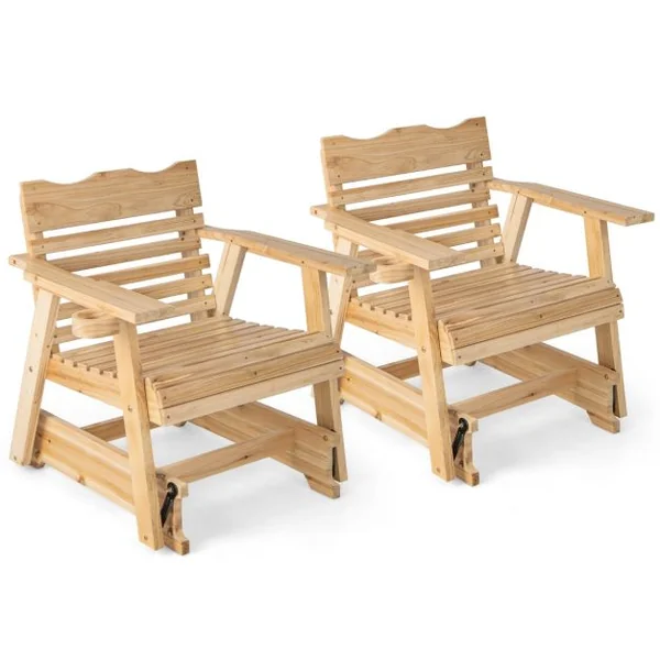 Fauteuil/Chaise à Bascule en Bois de Sapin avec Porte-gobelet Rotatif Accoudoirs Élargis et Siège Incurvé Charge 150kg