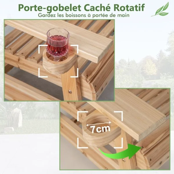 Fauteuil/Chaise à Bascule en Bois de Sapin avec Porte-gobelet Rotatif Accoudoirs Élargis et Siège Incurvé Charge 150kg