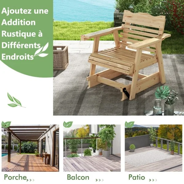 Fauteuil/Chaise à Bascule en Bois de Sapin avec Porte-gobelet Rotatif Accoudoirs Élargis et Siège Incurvé Charge 150kg