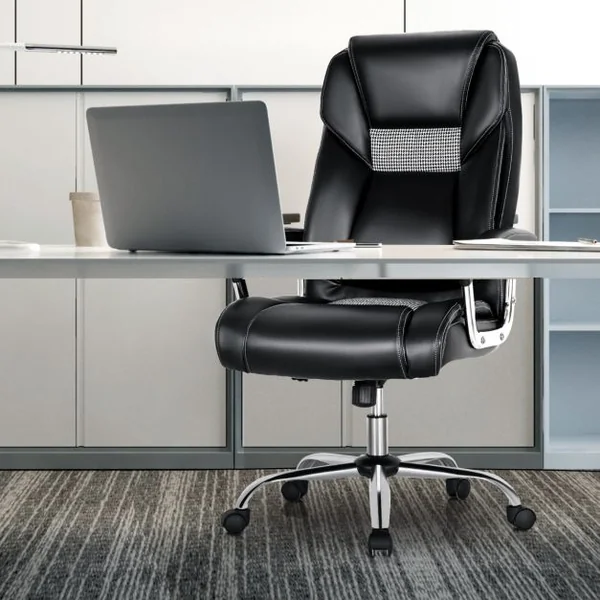 Fauteuilà Bascule Pivotante en Similicuir Ultra Souple Hauteur Réglable Base Galvanisée Robuste Noir