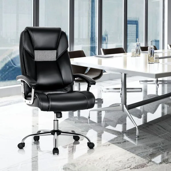 Fauteuilà Bascule Pivotante en Similicuir Ultra Souple Hauteur Réglable Base Galvanisée Robuste Noir