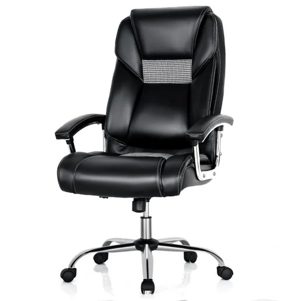 Fauteuilà Bascule Pivotante en Similicuir Ultra Souple Hauteur Réglable Base Galvanisée Robuste Noir