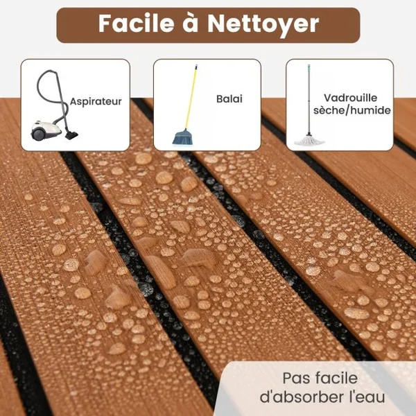 Faux Teck Pont en EVA Mousse de Bateau 240 x 90 CM, ÉPAIS 6 mm Tapis de Sol Marine Auto-Adhésif Antidérapant Brun