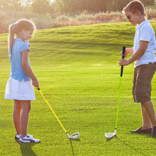 Fer de Club de Golf N° 7 pour 8-10 Ans Club Individuel en Or avec Manche en Fibre de Verre et Couvre-club Club de Golf d'Entraînement Vert