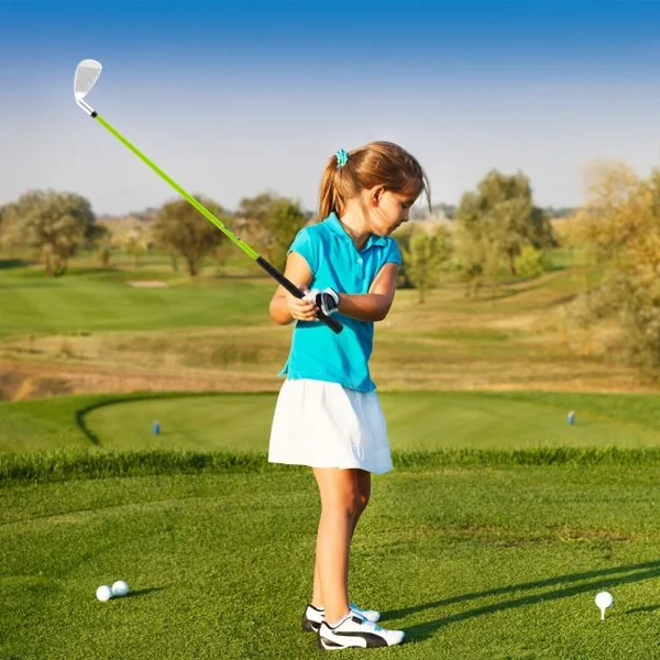 Fer de Club de Golf N° 7 pour 8-10 Ans Club Individuel en Or avec Manche en Fibre de Verre et Couvre-club Club de Golf d'Entraînement Vert
