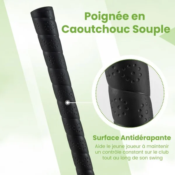 Fer de Club de Golf N° 7 pour 8-10 Ans Club Individuel en Or avec Manche en Fibre de Verre et Couvre-club Club de Golf d'Entraînement Vert