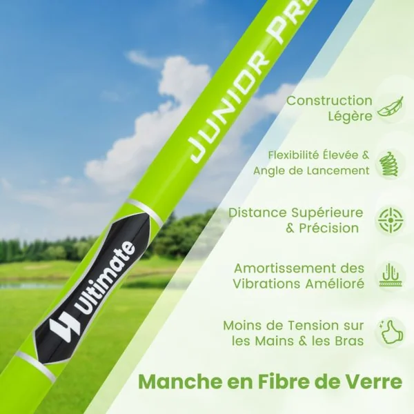 Fer de Club de Golf N° 7 pour 8-10 Ans Club Individuel en Or avec Manche en Fibre de Verre et Couvre-club Club de Golf d'Entraînement Vert