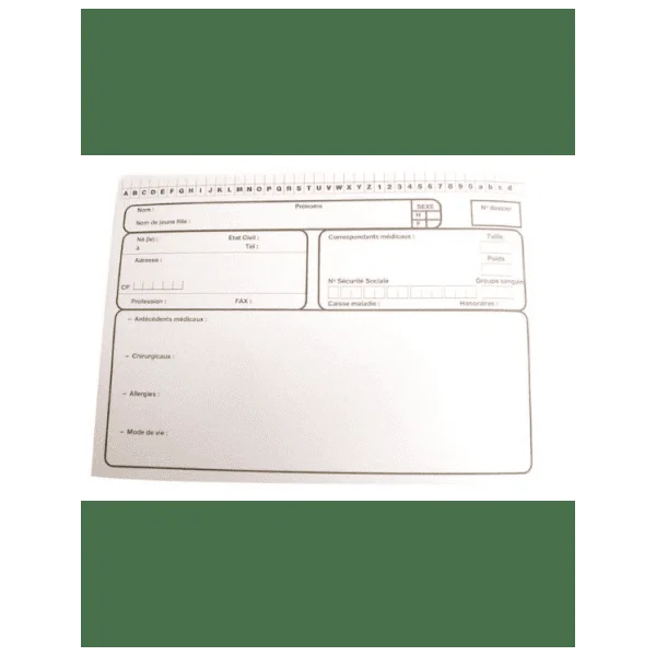 Fiches medicales "Stern-Org", fiches 3 volets (Le lot de 250)