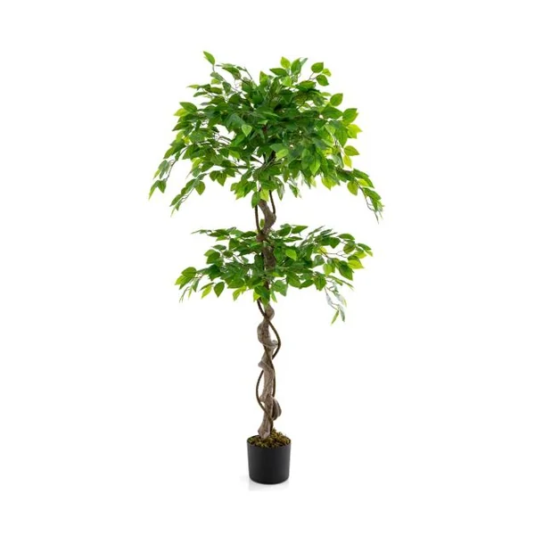 Ficus Artificiel de 150 Cm Grande Plante D'intérieur Artificielle avec 882 Feuilles Tronc Réaliste Mousse Séchée Pot Rempli de Ciment pour Salon Vert