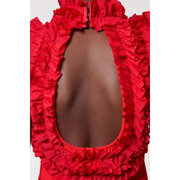 Figure Form Bandage Knit Woven Rosette Detail Top