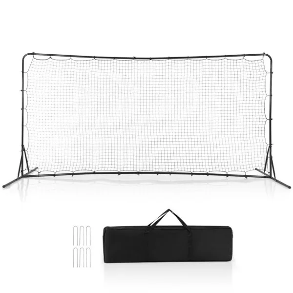 Filet de Rebond de Football 372,5x182,5cm Equipement de Football Filet Toutes Saisons Sac de Transport 6 Piquets de Sol Noir/Blanc