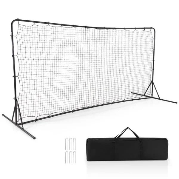 Filet de Rebond de Football 372,5x182,5cm Equipement de Football Filet Toutes Saisons Sac de Transport 6 Piquets de Sol Noir/Blanc