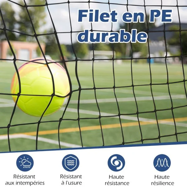 Filet de Rebond de Football 372,5x182,5cm Equipement de Football Filet Toutes Saisons Sac de Transport 6 Piquets de Sol Noir/Blanc
