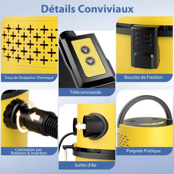 Filtre HEPA de Haute Qualité Portable avec Aspiration 1200W et 17 KPA Shampouineuse avec 9 Accessoires&Fonctionnement de la Télécommande