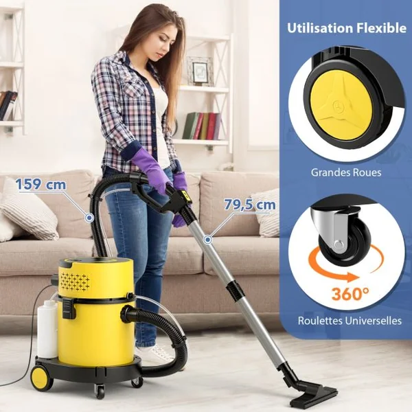 Filtre HEPA de Haute Qualité Portable avec Aspiration 1200W et 17 KPA Shampouineuse avec 9 Accessoires&Fonctionnement de la Télécommande