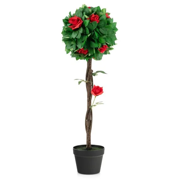 Fleur Artificielle Camélia 12 Têtes Fausse Fleurs Rouges Glorieuses 180 Feuilles avec Pot Déco de Maison Nuptiale de Noce