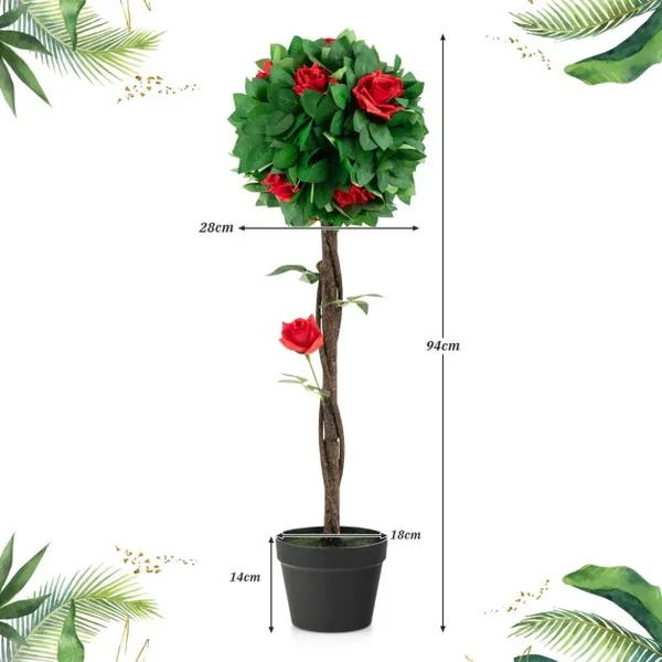 Fleur Artificielle Camélia 12 Têtes Fausse Fleurs Rouges Glorieuses 180 Feuilles avec Pot Déco de Maison Nuptiale de Noce