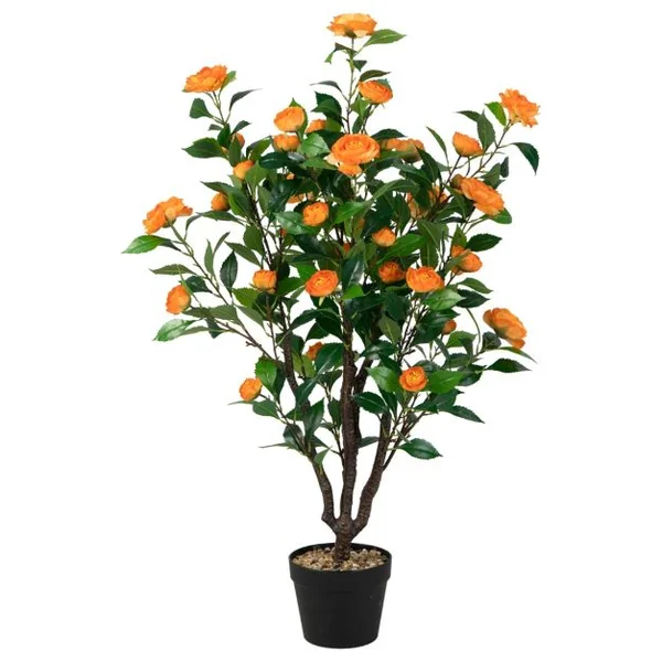 Fleur Artificielle Camélia 37 Têtes Résistantes aux UV 100 cm avec Pot Déco de Maison Nuptiale de Noce