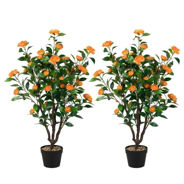Fleur Artificielle Camélia 37 Têtes Résistantes aux UV 100 cm avec Pot Déco de Maison Nuptiale de Noce