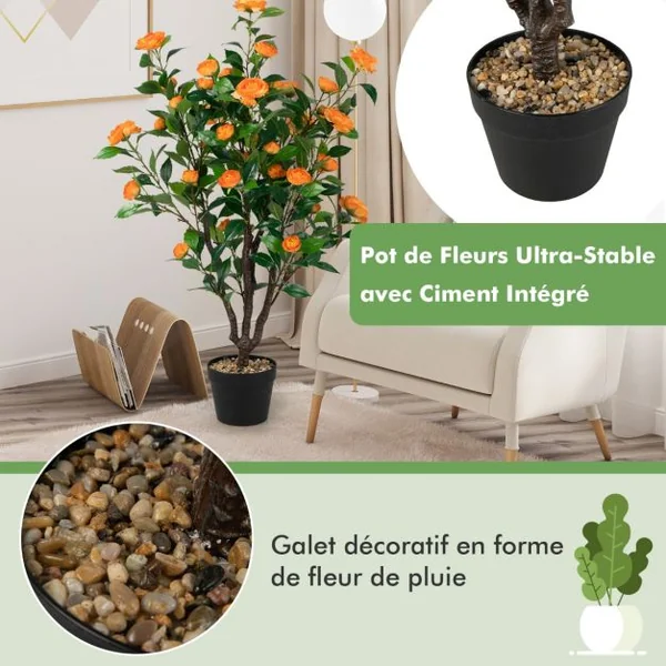 Fleur Artificielle Camélia 37 Têtes Résistantes aux UV 100 cm avec Pot Déco de Maison Nuptiale de Noce
