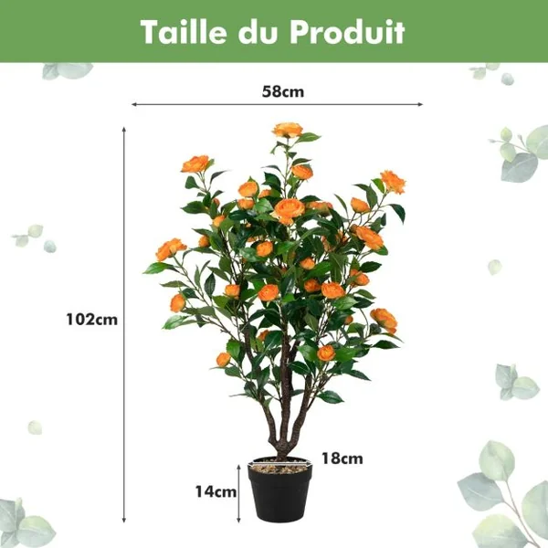Fleur Artificielle Camélia 37 Têtes Résistantes aux UV 100 cm avec Pot Déco de Maison Nuptiale de Noce