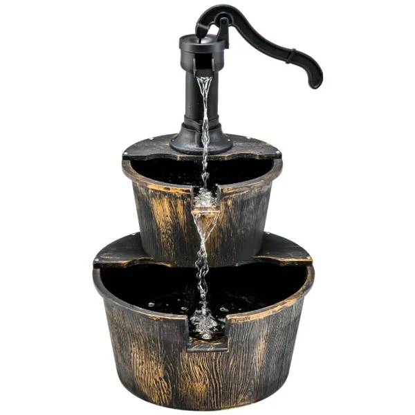 Fontaine de Jardin Décorative d’ Extérieure à 2 Étages en PP avec Pompe Puissante Ecoulement d’Eau Réglable Vintage