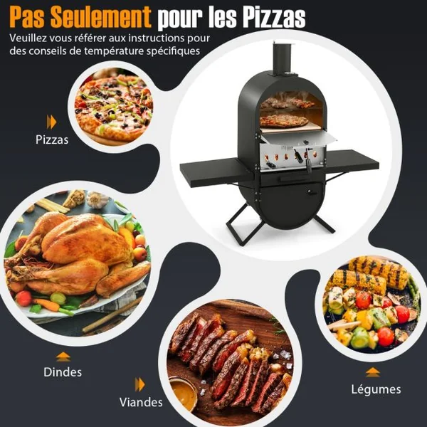 Four à Pizza au Feu de Bois d'Extérieur Housse en Tissu Oxford Pierre à Pizza de 31 cm Pelle à Pizza Grille de Cuisson