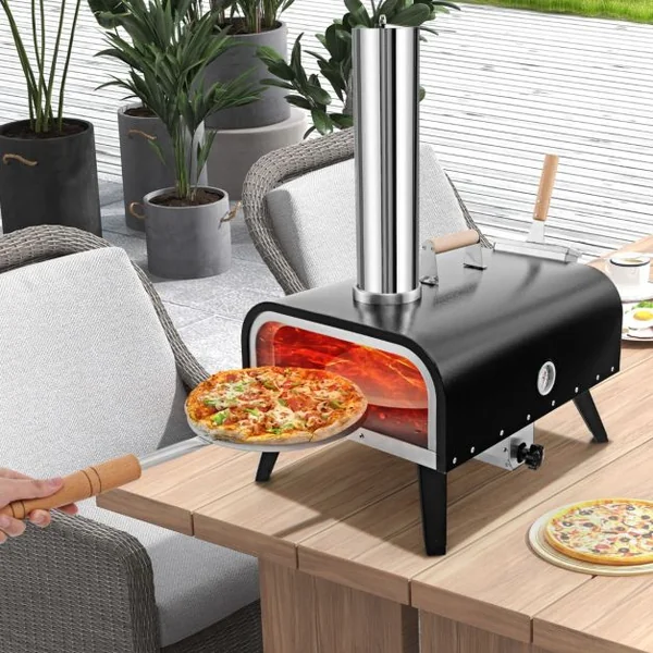 Four à Pizza Extérieur Portable en Acier Inoxydable avec Pierre à Pizza de 30 cm Poêle à Pizza à Granulés de Bois à 3 Couches