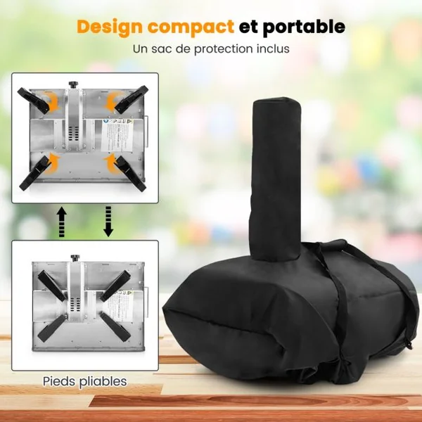 Four à Pizza Extérieur Portable en Acier Inoxydable avec Pierre à Pizza de 30 cm Poêle à Pizza à Granulés de Bois à 3 Couches