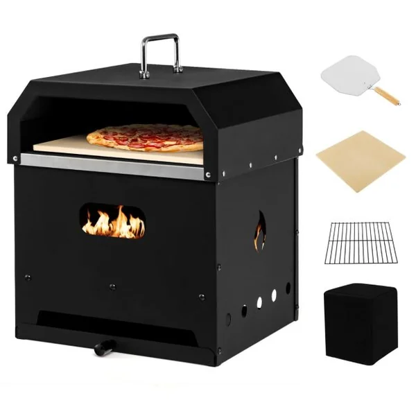 Four à Pizza à Bois Portable Construction Robuste à 3 Couches Pierre à Pizza de 33Cm Pelle à Pizza Grill à Pizza Noir