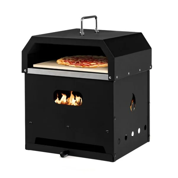 Four à Pizza à Bois Portable Construction Robuste à 3 Couches Pierre à Pizza de 33Cm Pelle à Pizza Grill à Pizza Noir