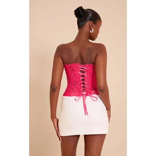Fuchsia Corset En Dentelle Florale Transparente Texturée