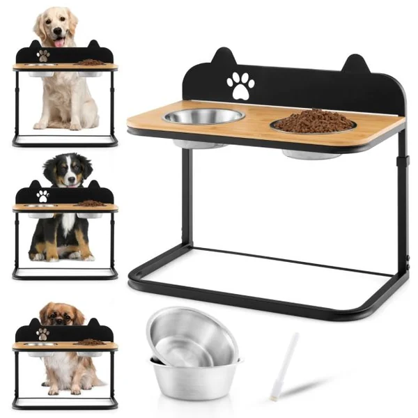 Gamelles Double pour chien Surélevé Hauteur Réglable Bols Amovibles en Acier Inox. Marqueur Porte Gamelles pour Chien