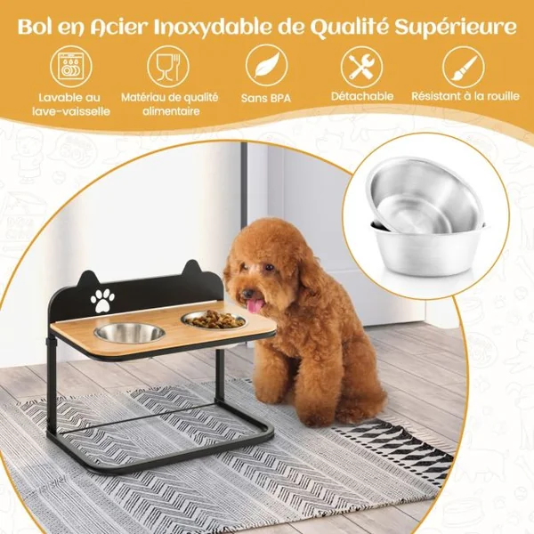 Gamelles Double pour chien Surélevé Hauteur Réglable Bols Amovibles en Acier Inox. Marqueur Porte Gamelles pour Chien