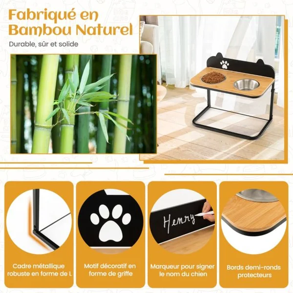 Gamelles Double pour chien Surélevé Hauteur Réglable Bols Amovibles en Acier Inox. Marqueur Porte Gamelles pour Chien
