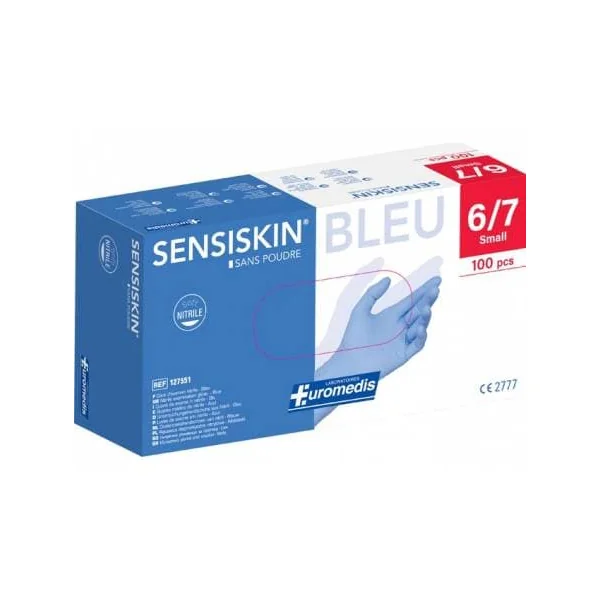 Gant d'examen Sensiskin Bleu Euromedis - Nitrile - Non Poudré (Boîte de 100)