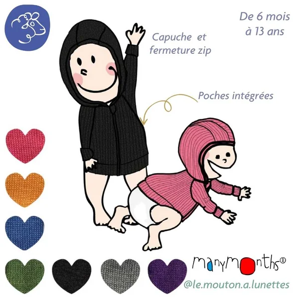 Gilet à zip et capuche en laine mérinos enfant - ManyMonths