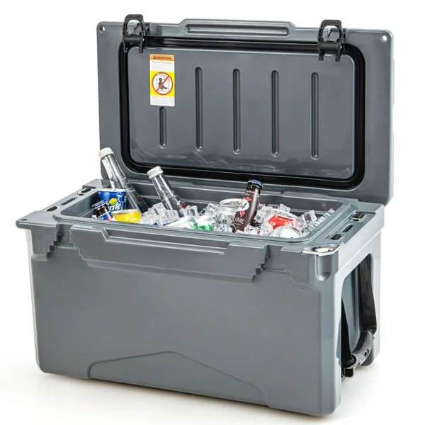 Glacière Isotherme Portable 28 L avec Bouchon de Vidange et Porte-gobelets Glacière Rigide Étanche Rétention de Glace de 5 à 7 Jours Brun Clair