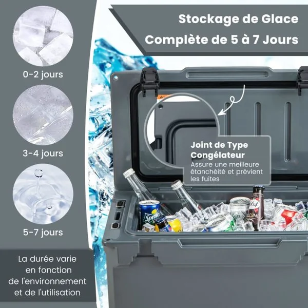Glacière Isotherme Portable 28 L avec Bouchon de Vidange et Porte-gobelets Glacière Rigide Étanche Rétention de Glace de 5 à 7 Jours Brun Clair