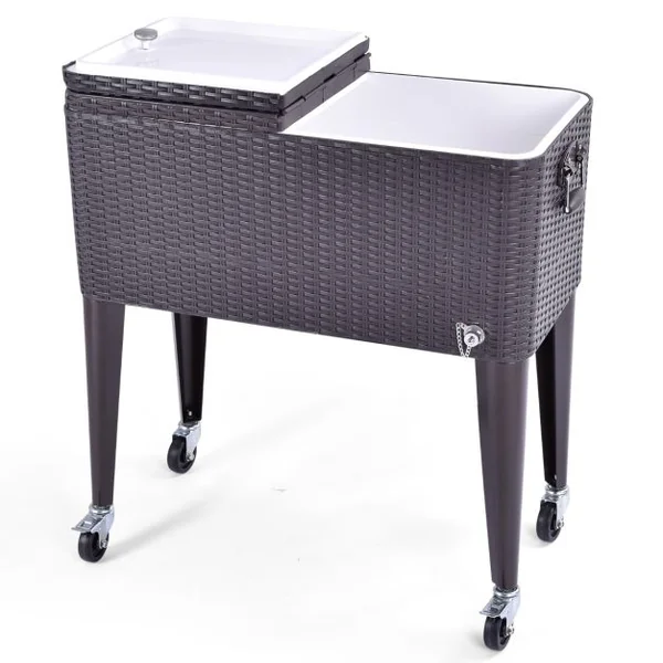 Glacière à Roues Verrouillables 76L Dessert de Glace avec Décapsuleur et Réceptacle à Capsules en PP de haute alimentaire Garder au Frais 72h 83 x 48 x 87 CM