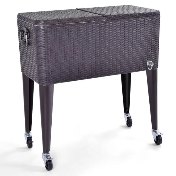 Glacière à Roues Verrouillables 76L Dessert de Glace avec Décapsuleur et Réceptacle à Capsules en PP de haute alimentaire Garder au Frais 72h 83 x 48 x 87 CM