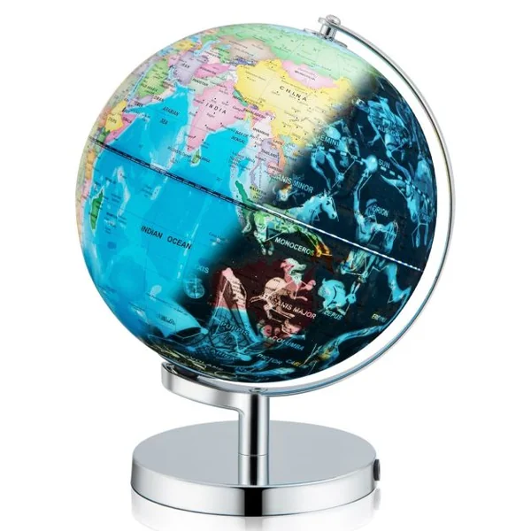 Globe Terrestre 23 cm Globe Jour & Nuit Lumineux S’illumine avec la Carte des 88 Constellations Déco. de Bureau Ecole