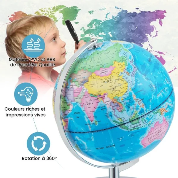 Globe Terrestre 23 cm Globe Jour & Nuit Lumineux S’illumine avec la Carte des 88 Constellations Déco. de Bureau Ecole
