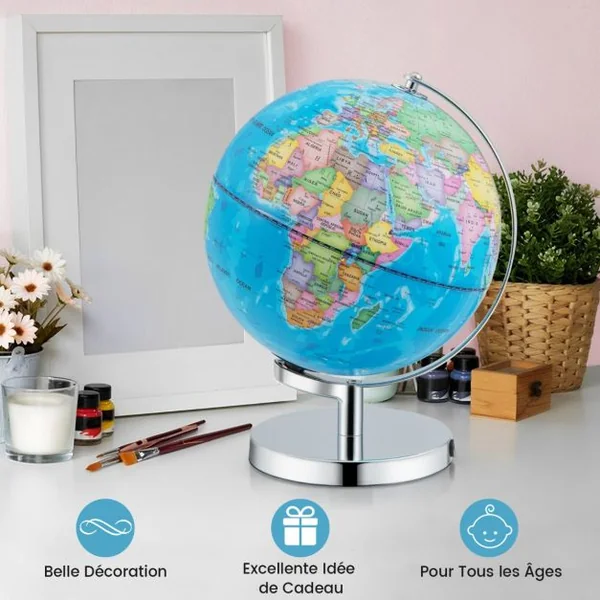 Globe Terrestre 23 cm Globe Jour & Nuit Lumineux S’illumine avec la Carte des 88 Constellations Déco. de Bureau Ecole