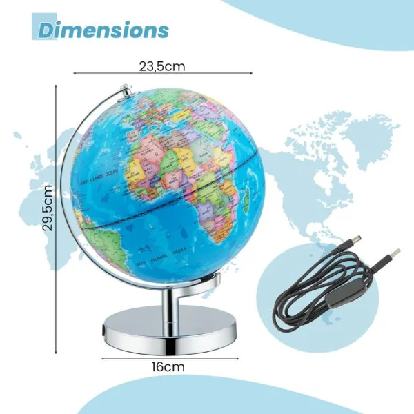 Globe Terrestre 23 cm Globe Jour & Nuit Lumineux S’illumine avec la Carte des 88 Constellations Déco. de Bureau Ecole