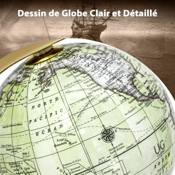 Globe Terrestre Décoratif de 18 cm Antique Globe Géographique avec Support Triangulaire Globe Intéractif pour Salle de Classe Blanc+Doré
