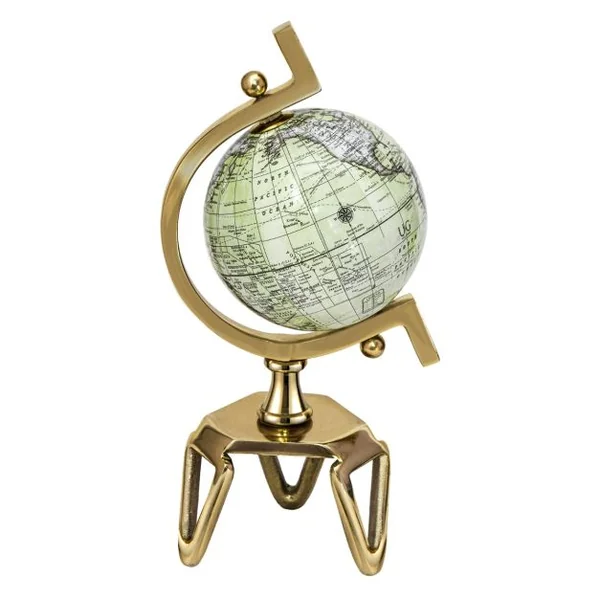 Globe Terrestre Décoratif de 18 cm Antique Globe Géographique avec Support Triangulaire Globe Intéractif pour Salle de Classe Blanc+Doré