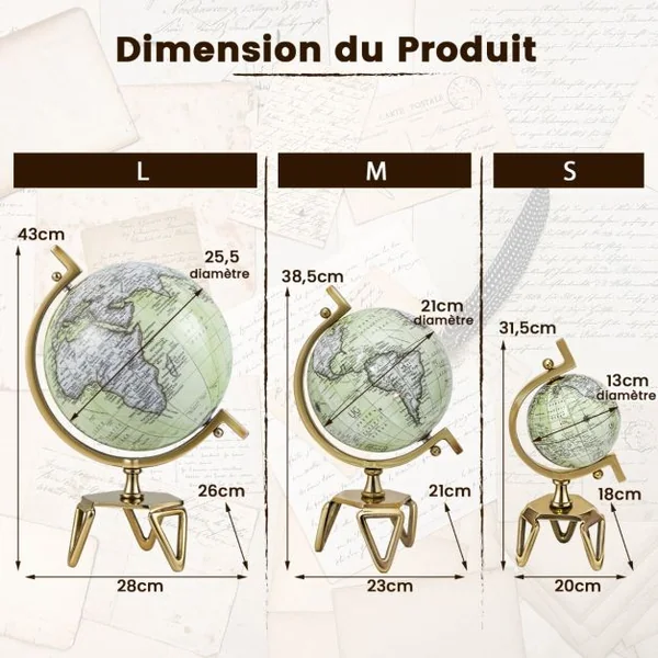 Globe Terrestre Décoratif de 18 cm Antique Globe Géographique avec Support Triangulaire Globe Intéractif pour Salle de Classe Blanc+Doré